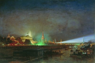 Иллюминация Кремля. Боголюбов А.П. 1883. Холст, масло. 132 x 240 см